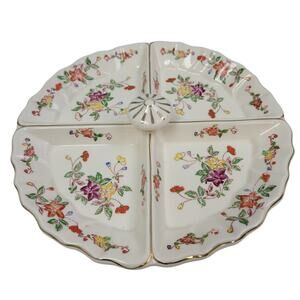 Vintage Made In Japan Floral Fine China Hand Painted Divided Plate Dish